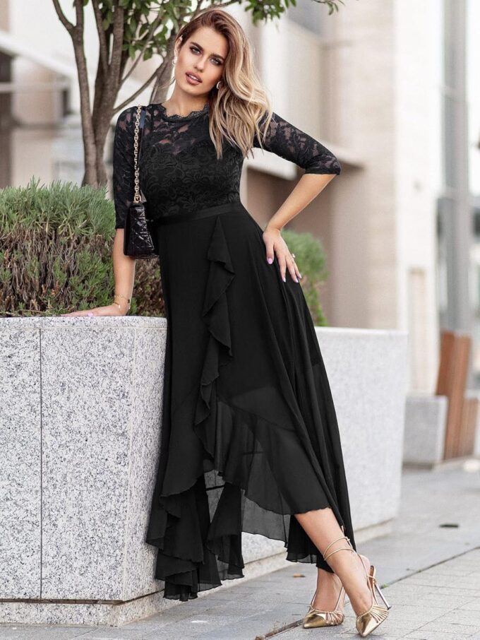 Miusol Women's Elegant Floral Lace Ruffle Bridesmaid Maxi Dress – Bild 4