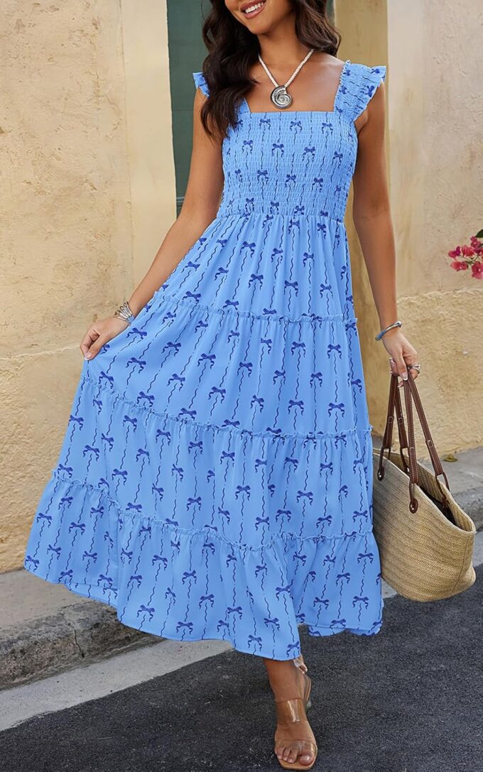 PRETTYGARDEN Women's 2025 Floral Maxi Sundress Smocked Tank Dress Sleeveless Ruffle Summer Tiered Long Dresses – Bild 3