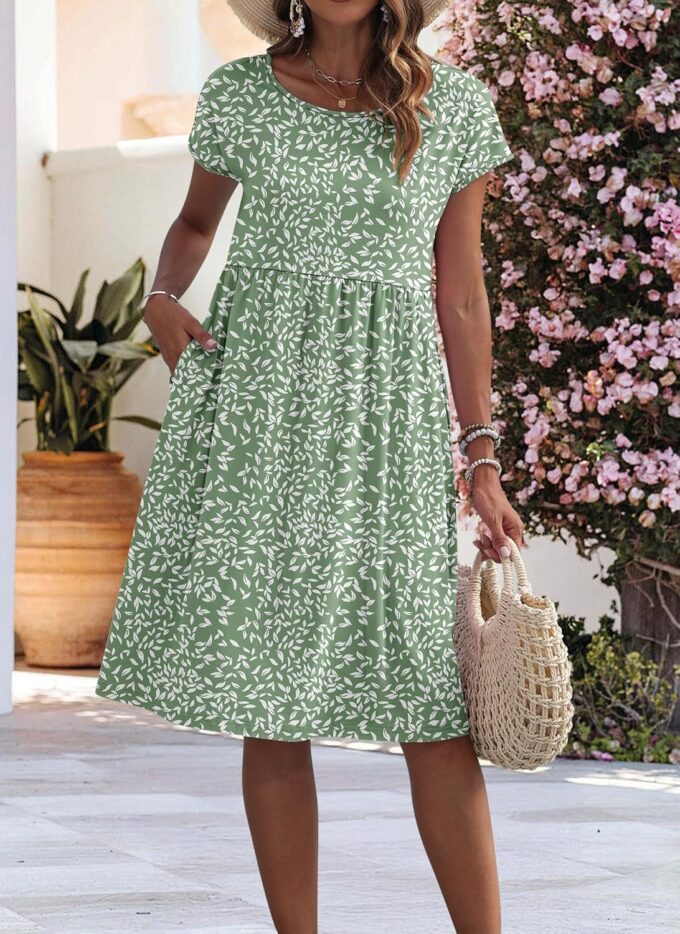 AUSELILY Women's Summer Short Sleeve Knee-Length Dresses Round Neck Loose Dress with Pockets 2025 New – Bild 5