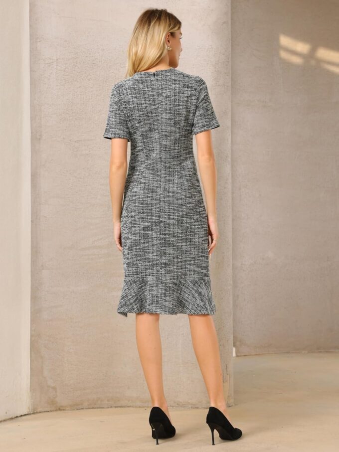 Women's Tweed Dress Short Sleeve 2025 Elegant Wedding Cocktail Bodycon Midi Fishtail Dresses – Bild 5