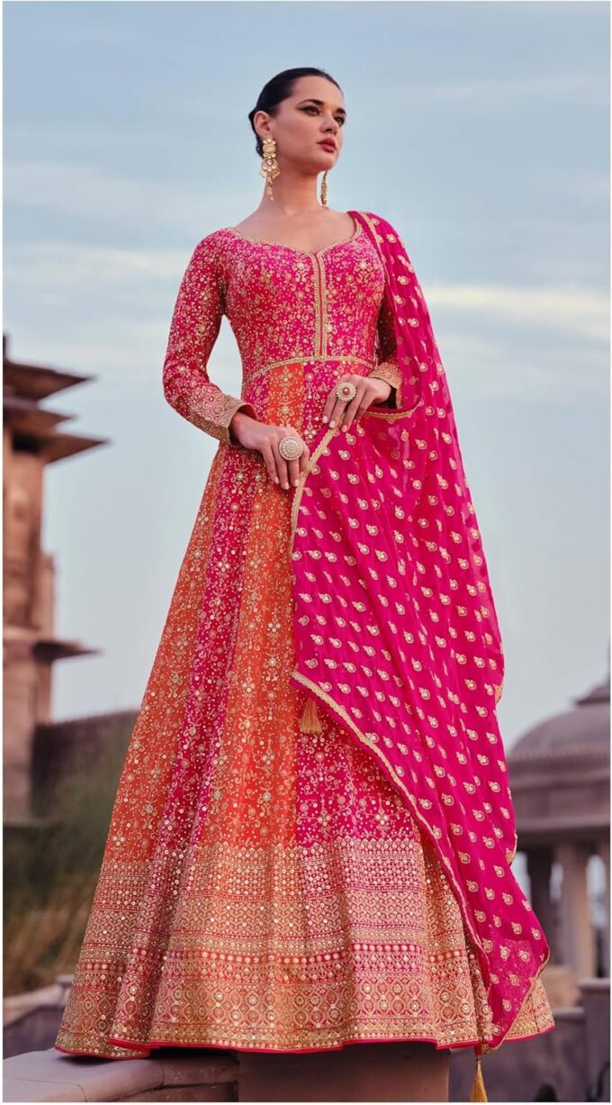 Indian/Pakistani Ethnic party wear Anarkali Style salwar kameez suit ready to wear for Women with dupatta – Bild 5