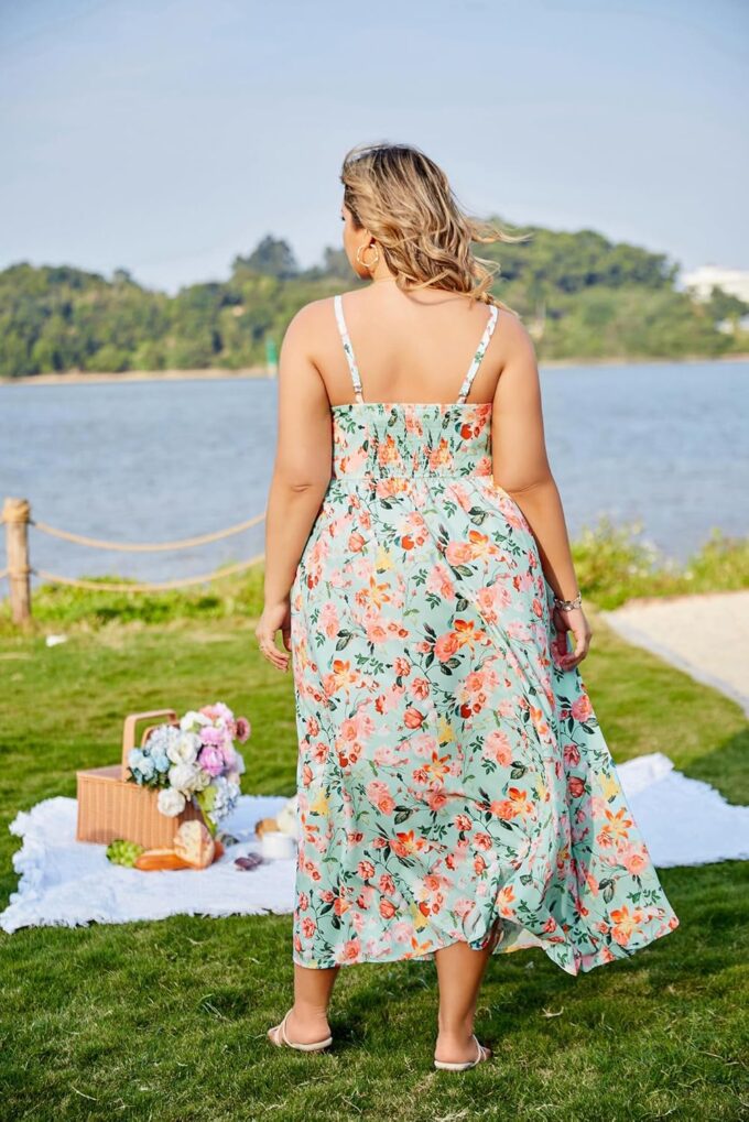 Hanna Nikole Women‘s Plus Size Casual Spaghetti Straps Bohemian Maxi Dress V Neck Flowy Dress with Pockets – Bild 3
