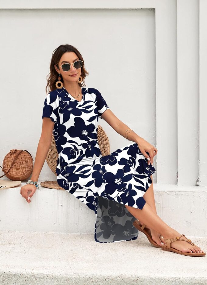 MISFAY Women Summer Midi Dresses Casual Loose Short Sleeve Dress Split Maxi Beach Sundress Travel Vacation Dress with Pockets – Bild 4