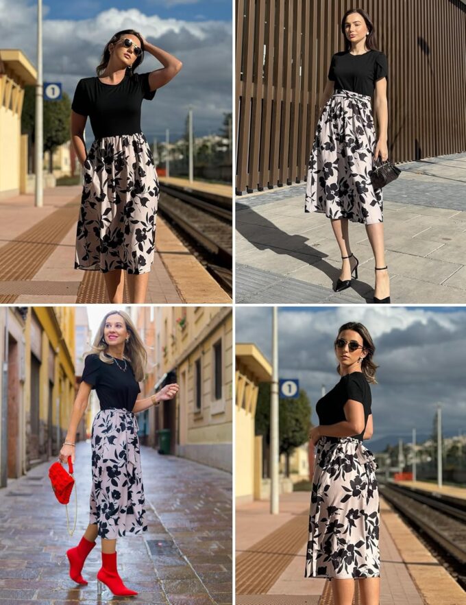 Zeagoo Womens Midi Dress Summer Short Sleeve Dress with Pockets 2025 Casual Floral T-Shirt Dress Flowy Beach Sundress – Bild 5