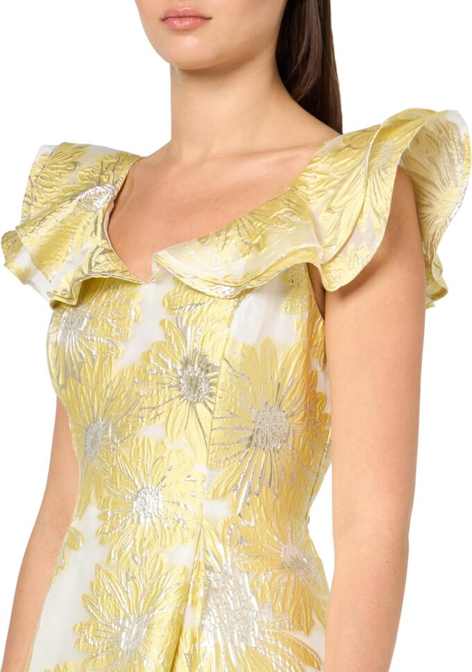 Adrianna Papell Women's Sheer Floral Ruffle Midi Dress – Bild 3