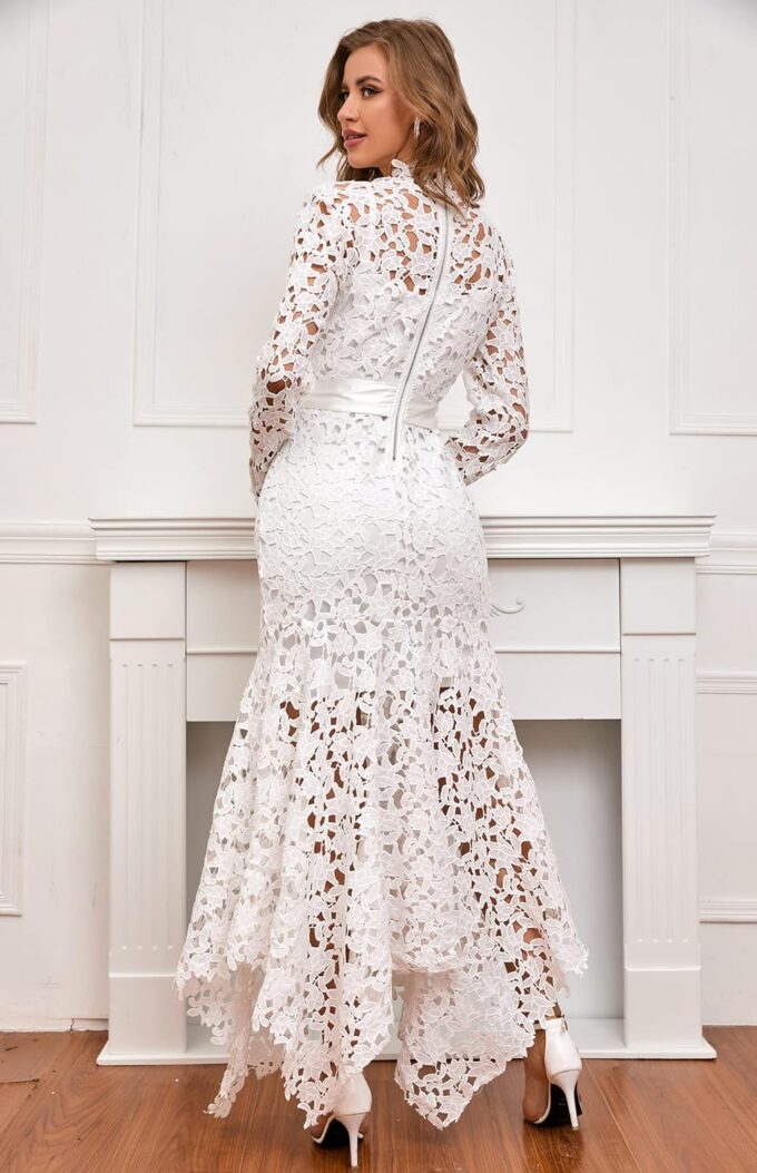 IWFEV Hollow Lace Maxi Dress - Floor-Length Lace-Up Asymmetrical Elegant Long Dress – Bild 2