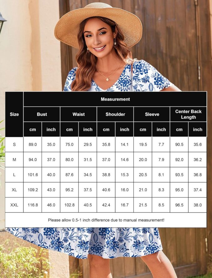 Zeagoo Summer Tiered Mini Dress with Pockets Ruffle Sleeve V-Neck Casual Dress A Line Boho Flowy Sundress 2025 Vacation – Bild 6