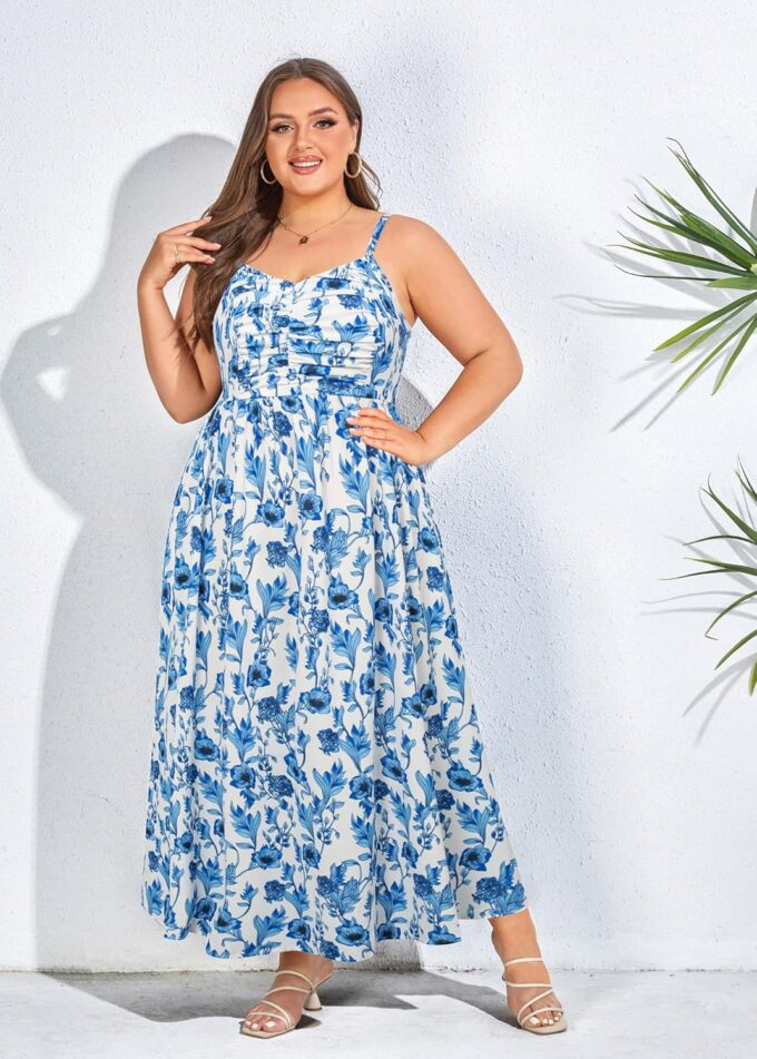 Hanna Nikole Women‘s Plus Size Casual Spaghetti Straps Bohemian Maxi Dress V Neck Flowy Dress with Pockets – Bild 2