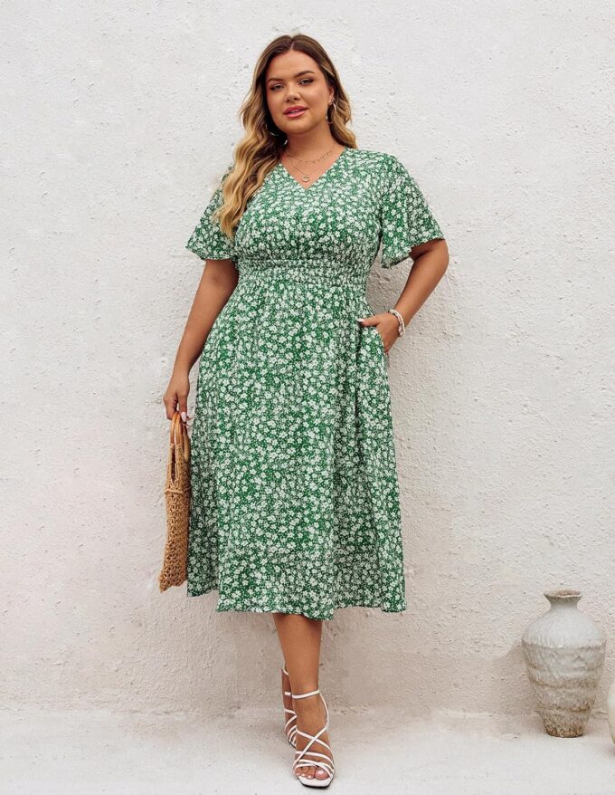 Hanna Nikole Women's Plus Size Summer Floral Dress Casual Short Sleeve Sundress Swing A Line Maxi Dresses with Pockets – Bild 2