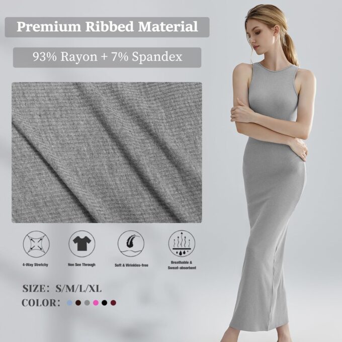Relety Women's Bodycon Maxi Dresses Ribbed Lounge Tank Long Dresses Elegant Halter Neck Casual Sleeveless Summer Dresses – Bild 2