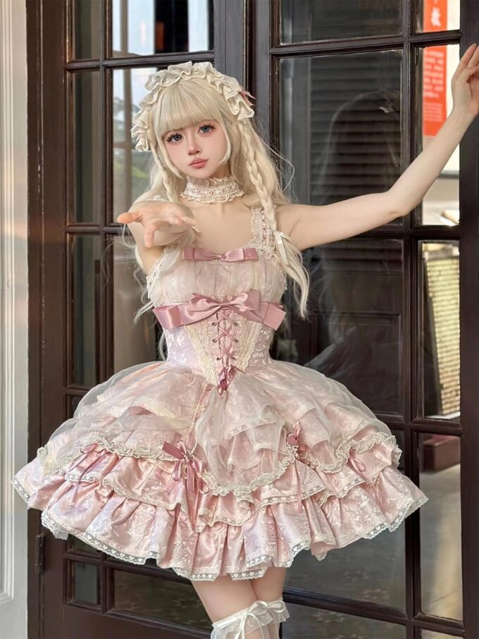 Teens Kawaii Lolita Princess Dress Cute Bow Graduation Holiday Sleeveless Elegant Cocktail Party Ruffle Dresses – Bild 2