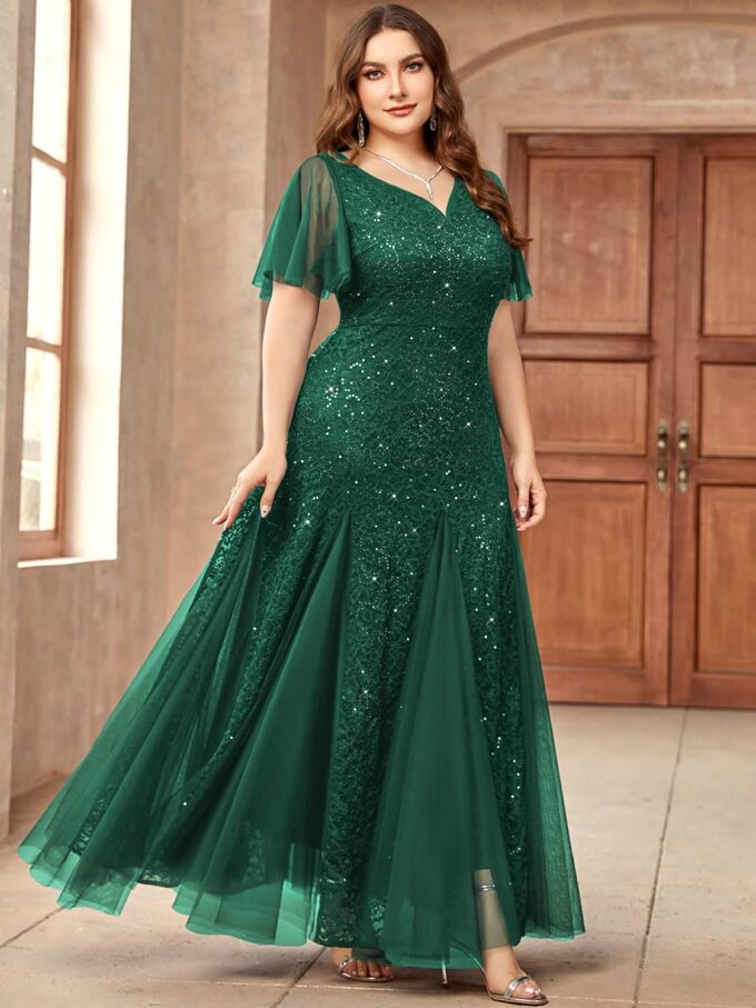 Miusol Women's Plus Size Sequins Lace Tulle Mermaid Hemline Sweetheart V Neck Formal Evening Party Maxi Dress – Bild 4