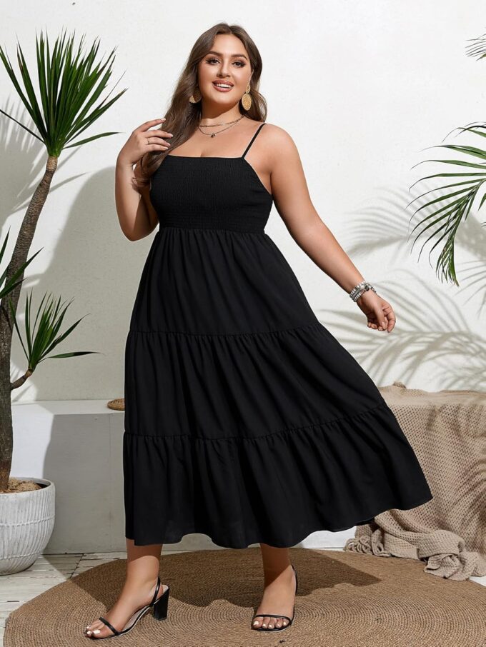 SCOMCHIC Women's Plus Size Summer Maxi Dress Sleeveless Spaghetti Strap Smocked Casual Boho Tiered Long Beach Sun Dresses – Bild 7