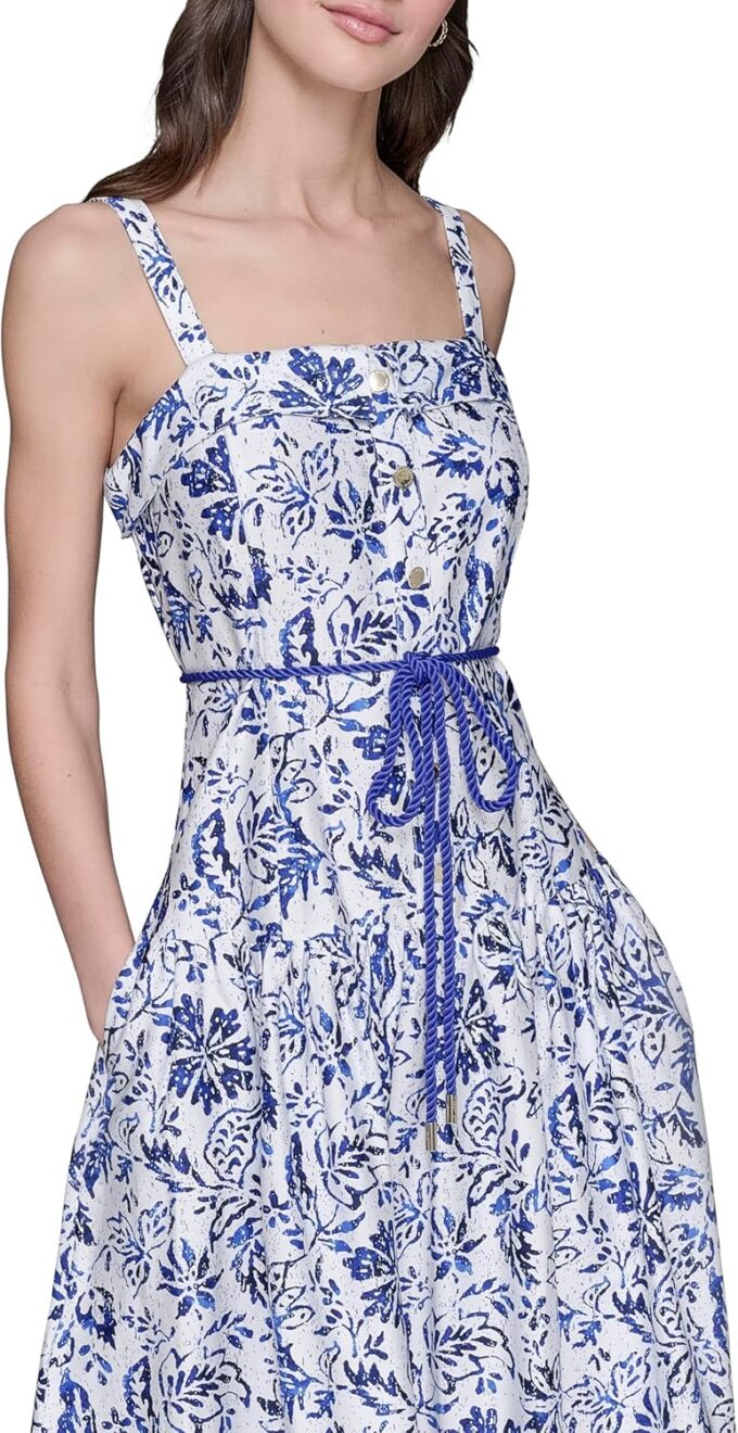 KARL LAGERFELD Women's Sleeveless Square Neck Cotton Midi Dress – Bild 2