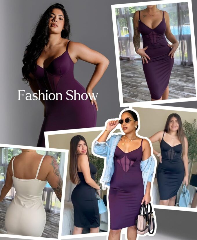 Popilush Shapewear Dress Corset Dress Mesh Bodycon Dresses for Women Slip Dress Party Midi Dresses Club Outfits – Bild 4