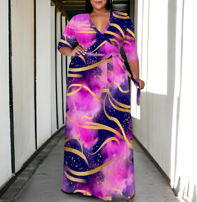 Women's Plus Size Maxi Dresses Casual Loose Short Sleeve Long Maxi Dress with Belt Wedding – Bild 4