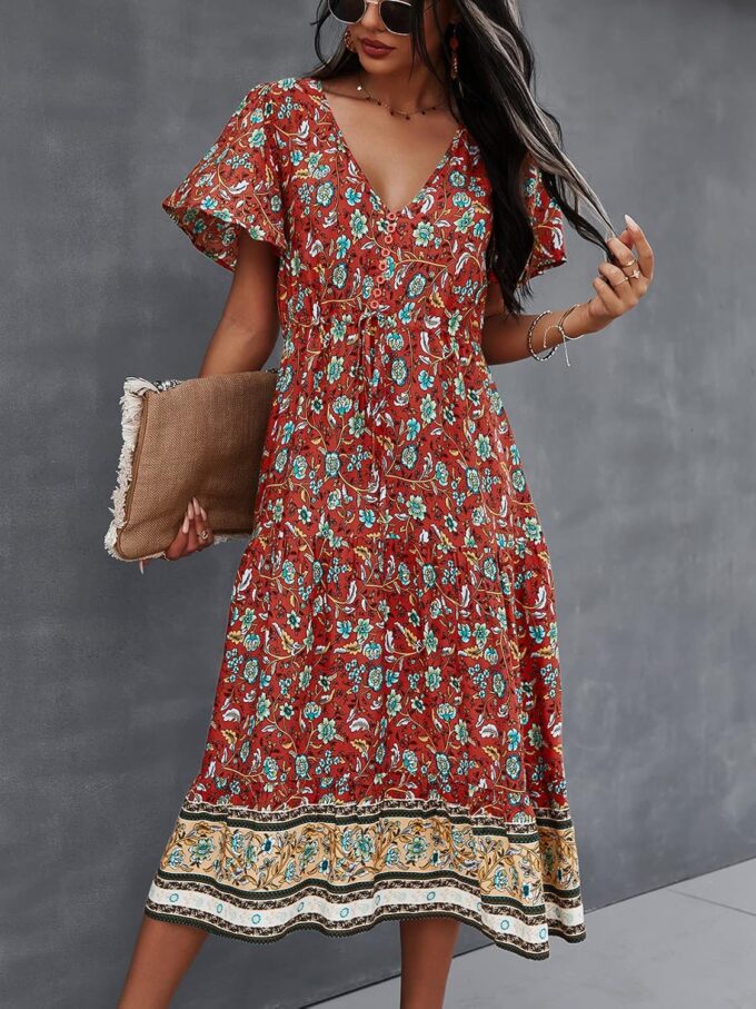 TEMOFON Women Dress Summer Sleeveless Bohemian: Floral V Neck Button Down Flowy Boho Dresses S-XL – Bild 5