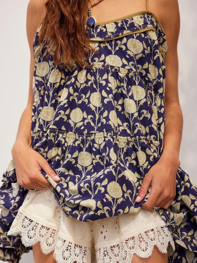 Women Boho Mini Dress Adjustable Spaghetti Strap Sundress Floral Short Flowy Casual Summer Loose Babydoll Dresses – Bild 4