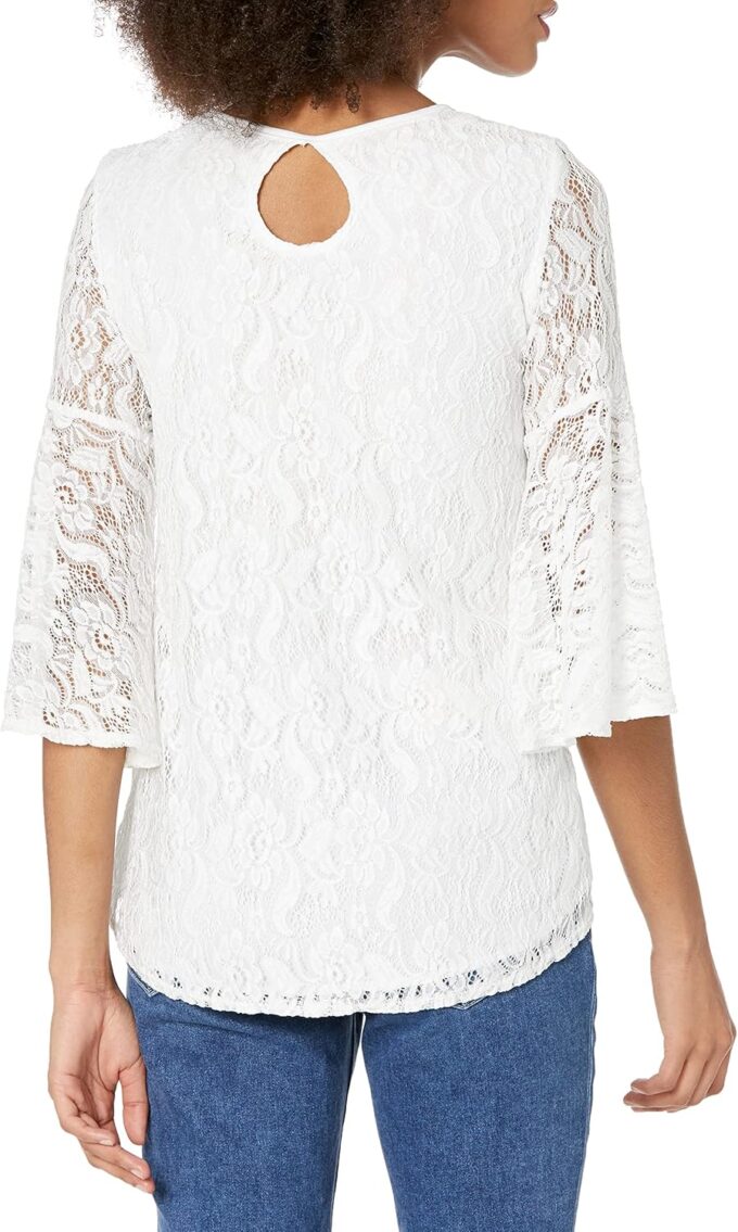 Star Vixen Damen Plus-Size Stretch Bell-Sleeve Keyhole Back Cutout Top-Lined Bluse, Elfenbein, 1X – Bild 2