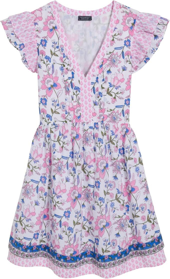 vineyard vines Women's Nora Pintuck Flutter Sleeve Dress