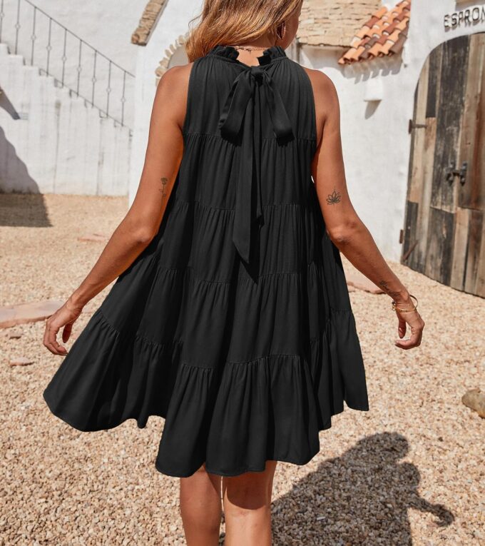 Okiwam Womens Summer Dresses 2025 Halter Sleeveless A Line Tiered Swing Sundress Casual Beach Vacation Mini Dress – Bild 4