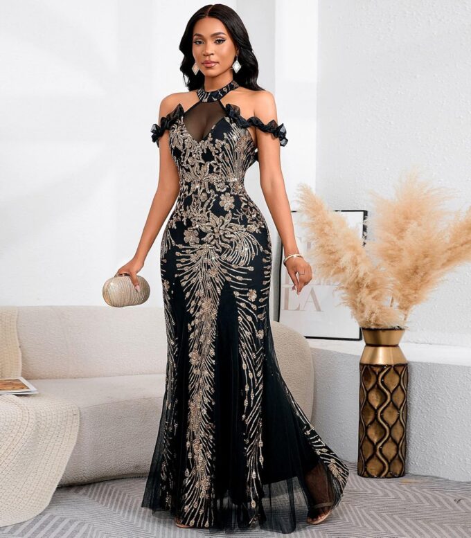 Cololura Women Sequin Elegant Sexy Mermaid Bodycon Cocktail Evening Dress – Bild 3