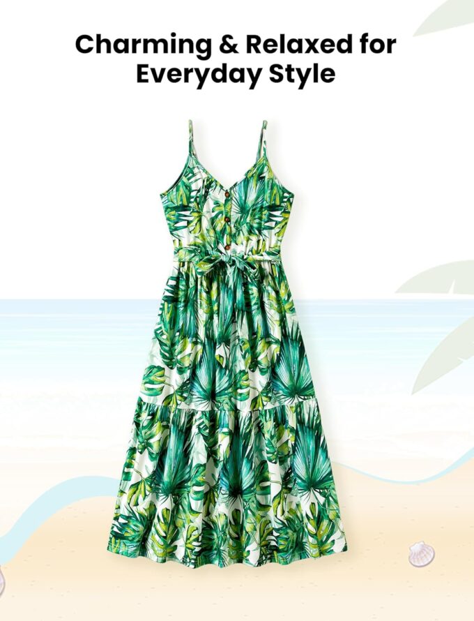 PATPAT Family Matching Outfits Mommy and Me Dresses Spaghetti Sleeveless Summer Vacation Hawaiian Dress and T-Shirts Sets – Bild 3