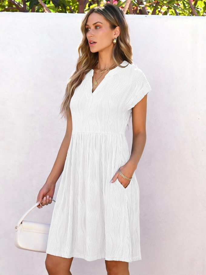 ANRABESS Womens Summer V Neck Cap Sleeve Tunic Short Dress 2025 Casual Fit Textured A-line Beach Vacation Sundress – Bild 5