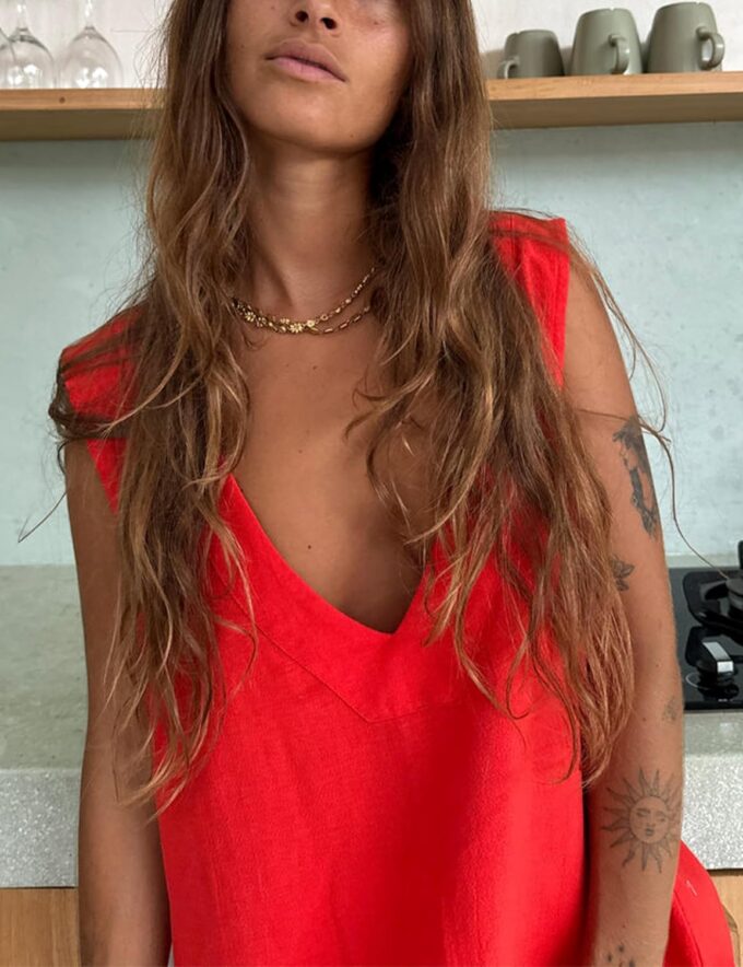Lviefent Womens Linen Mini Dress Summer Low V Neck Sleeveless Beach Sunshine Cotton Linen Mini Dress – Bild 5
