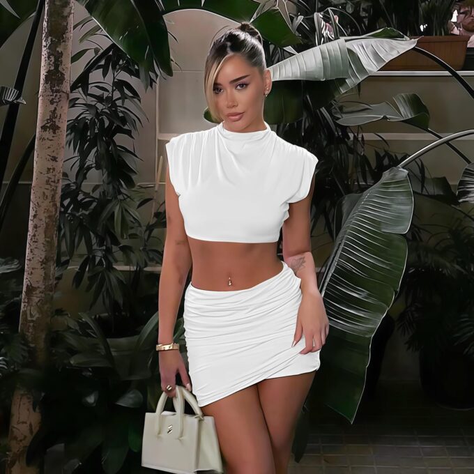 Skirt Sets Women 2 Piece Outfits - Sexy Two Pc Cap Sleeve Tank Crop Top Bodycon Ruched Mini Skirts – Bild 4
