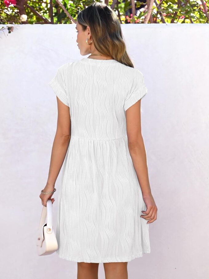 ANRABESS Womens Summer V Neck Cap Sleeve Tunic Short Dress 2025 Casual Fit Textured A-line Beach Vacation Sundress – Bild 6