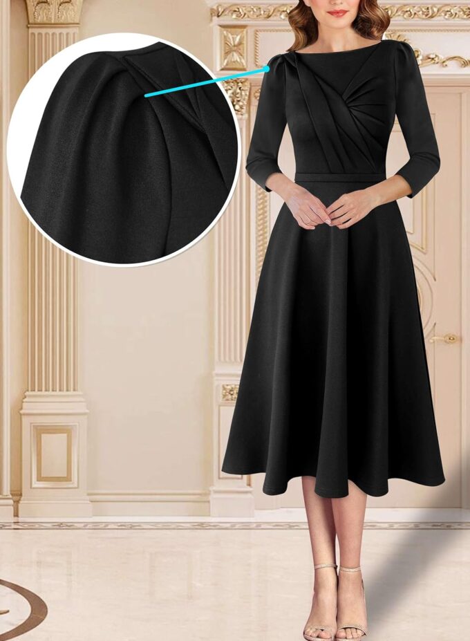 VFSHOW Damen 2024 Business Büro Arbeit Professional Elegant Slim Midi A-Linie Fit und Flare Kleid – Bild 3