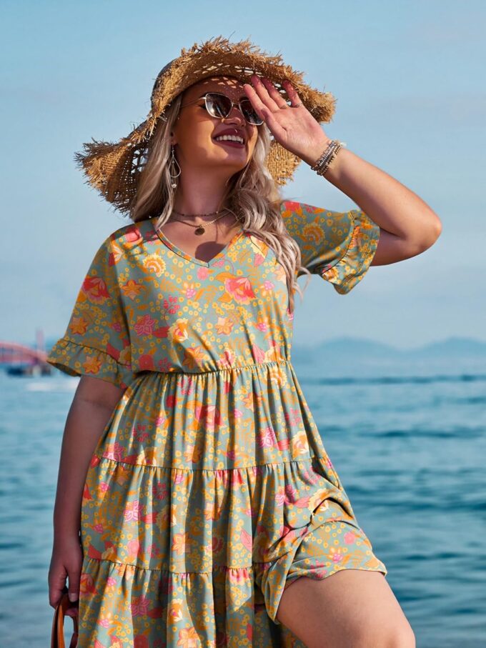 IN'VOLAND Womens Plus Size Short Sleeve Dress Summer Midi Casual Tiered V-Neck Aline Flowy Loose Dresses with Pockets – Bild 5
