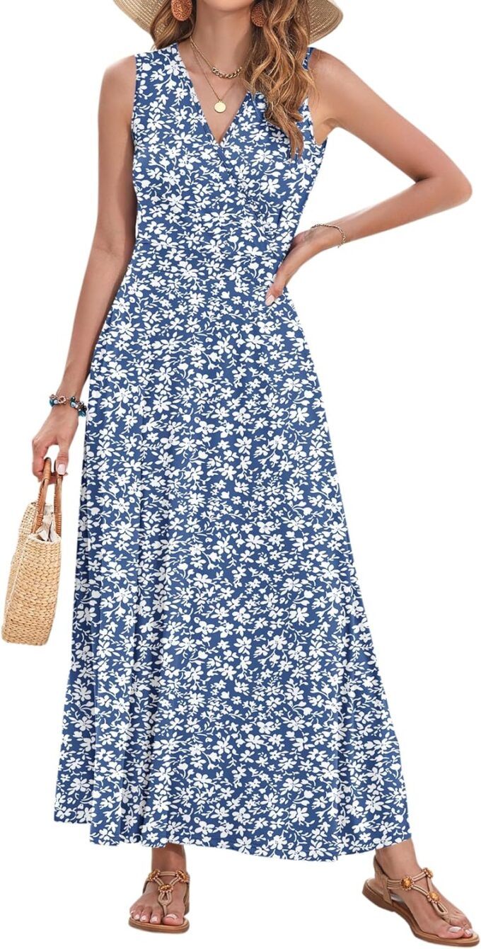AUSELILY Women's Maxi Dress 2025 Summer Casual Sleeveless Sundress V Neck Wrap Vacation Cocktail Long Dresses with Pockets – Bild 4