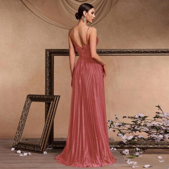 Sexy Backless Maxi Formal Dress for Women with Sequin, Sleeveless Pleated Evening Gowns for Wedding and Cocktail – Bild 4