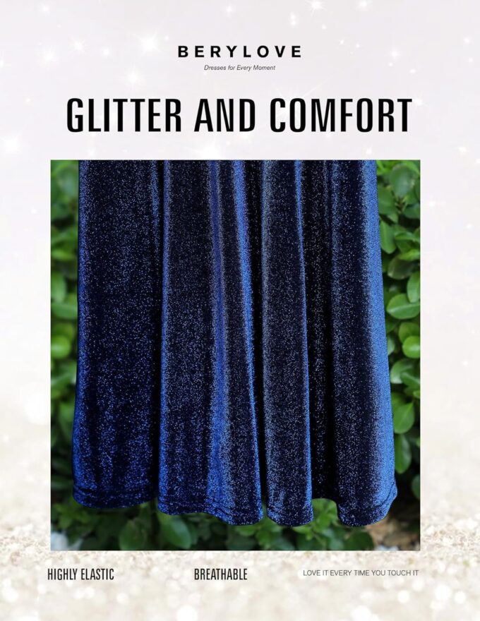 BeryLove Women Glitter Formal Party Dress 3/4 Sleeve Sparkly Cocktail Midi Prom Dress – Bild 6