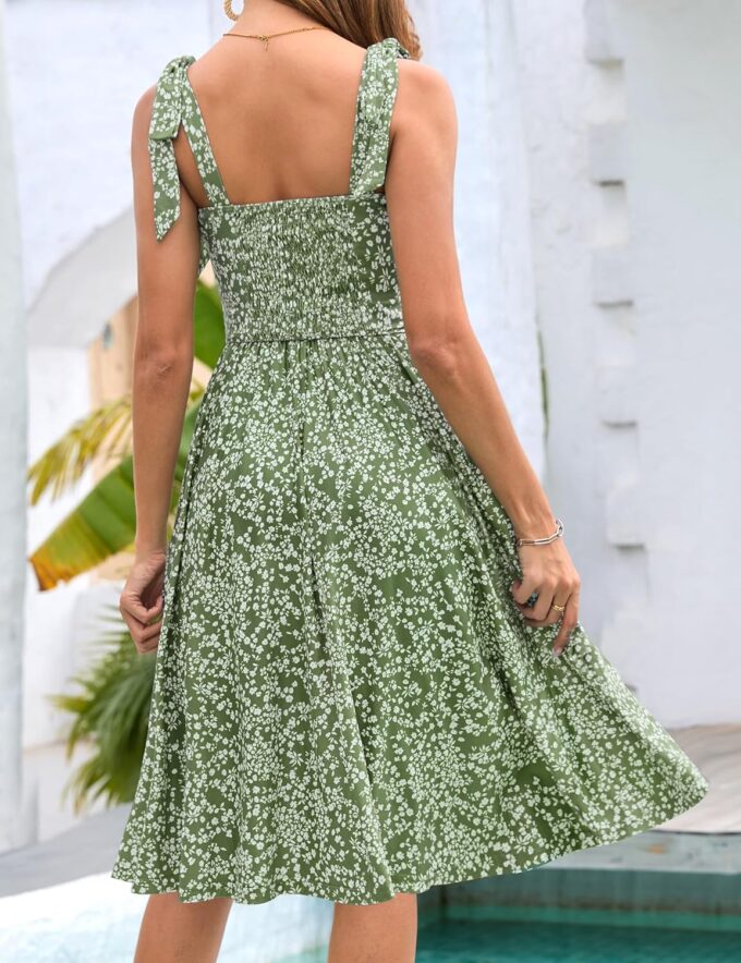 Kranda Women 2025 Summer Casual Spaghetti Strap Sundress V Neck Sleeveless Flowy Boho Floral Midi Dress with Pockets – Bild 3