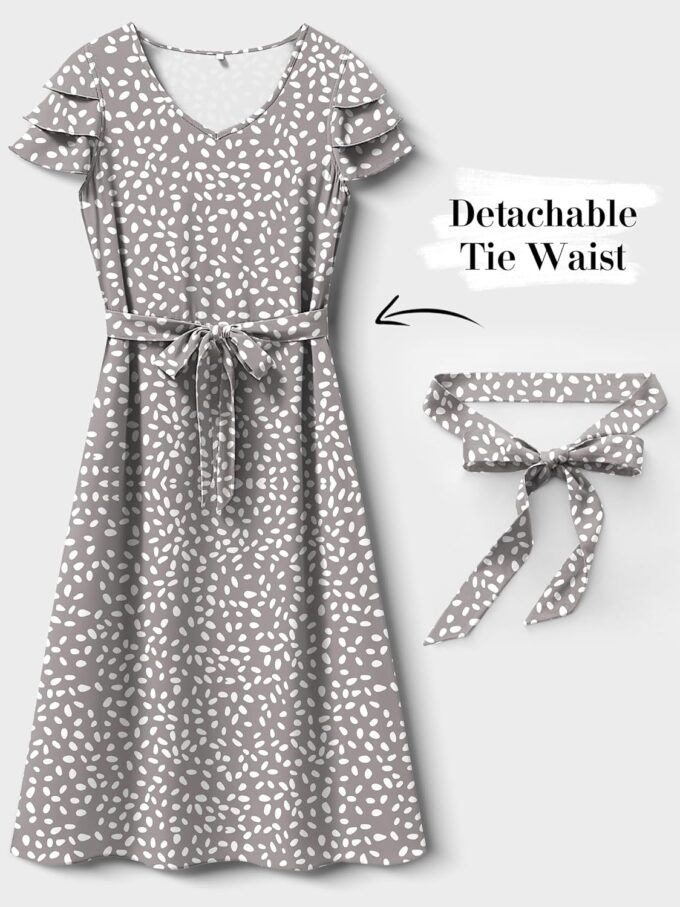 ANRABESS Women's Summer Casual Floral Dress Ruffle Cap Sleeve V Neck 2025 Vacation Flowy Beach Midi Long Dresses with Belt – Bild 3