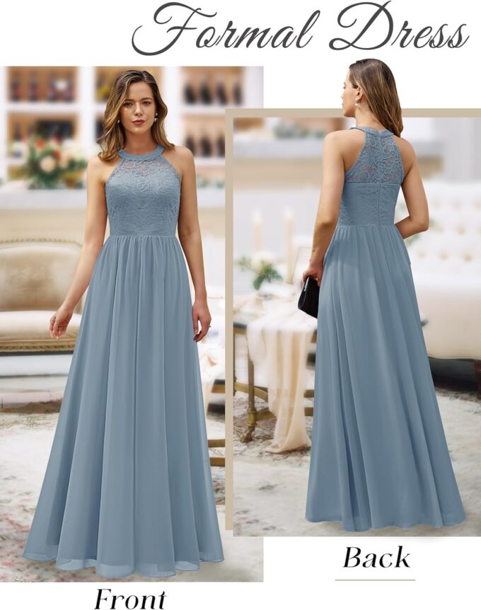 Wedtrend Women's Formal Dress, Halter Long Prom Dress Floral Lace Bridesmaid Dresses – Bild 2