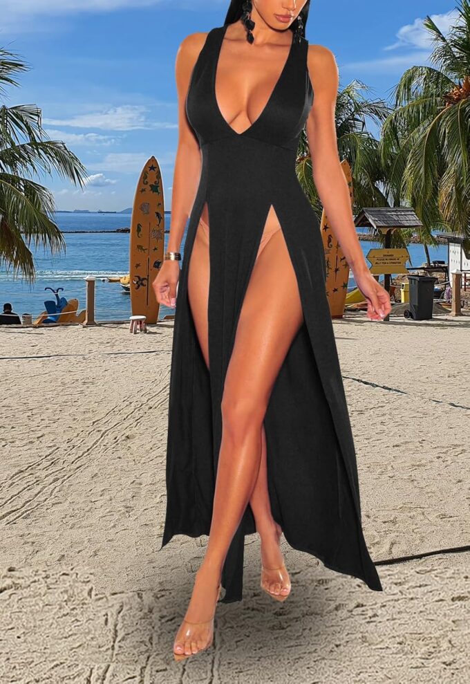 Women's Sexy V Neck Sleeveless High Split Club Party Maxi Dresses – Bild 7