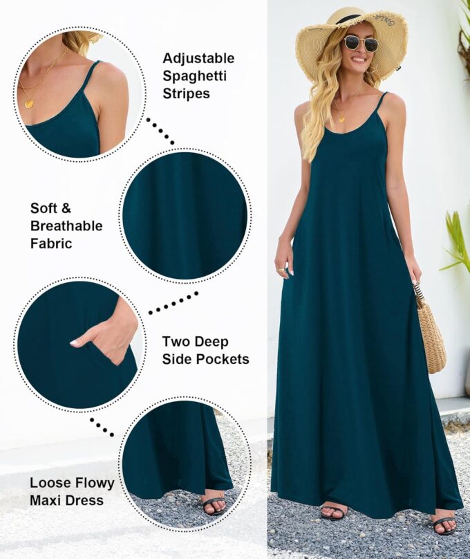 Wolddress Womens 2025 Casual Sleeveless Sundress Plus Size Loose Plain Long Summer Beach Maxi Dress with Pockets S-5X – Bild 3