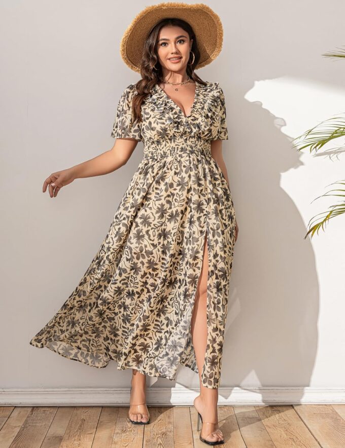 Wedding Guest Dresses for Women 2025 Elegant Classy Cocktail Gown Short Flutter Sleeve Floral Summer Maxi Dress – Bild 3