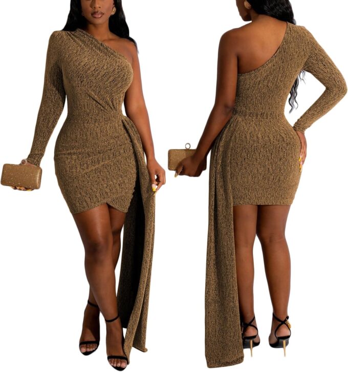 HugeNice Women's Sexy Deep V Neck Bodycon Mini Dresses Casual Long Sleeve Wrap Club Cocktail Party Short Dress – Bild 3