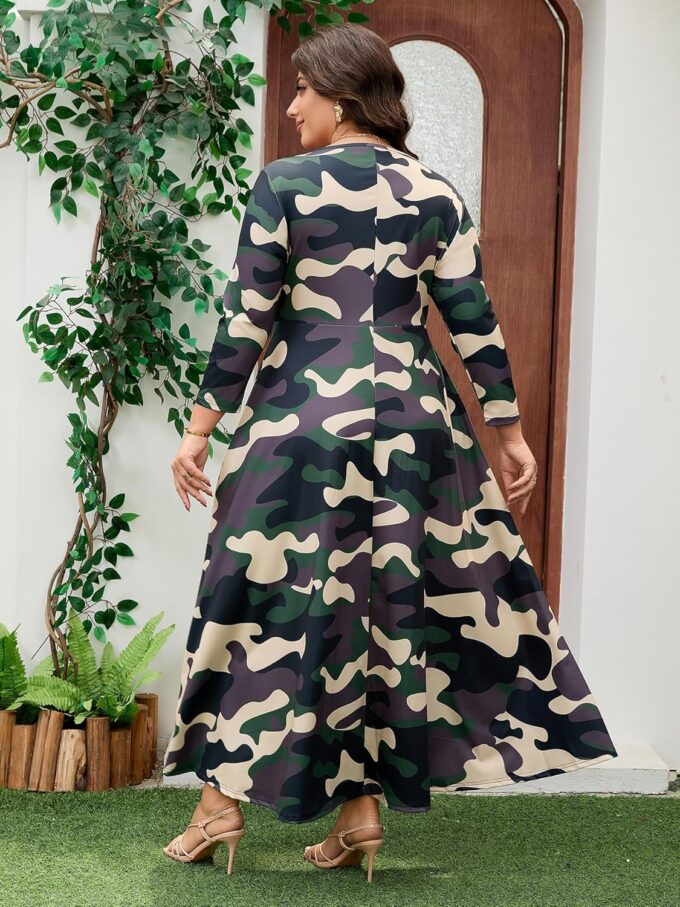 Plus Size Dress for Curvy Women Stretch Self Tie A-Line Maxi Dress with Pockets Swing Long Outfit – Bild 3