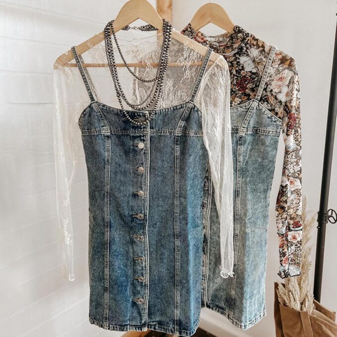 cffvdiz Women's Sleeveless Halter Short Denim Dress Slim Button Down Bodycon Jean Dresses – Bild 4