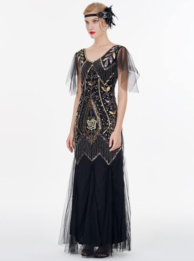 FAIRY COUPLE 1920s Floor-Length V-Back Sequined Embellished Prom Evening Dress D20S004 – Bild 3