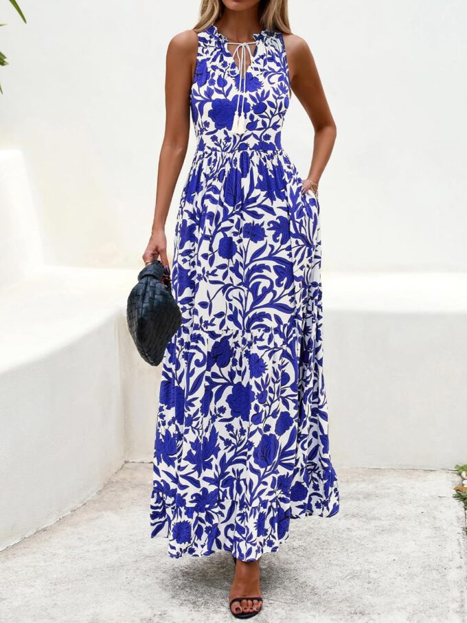 BTFBM Womens Summer Maxi Dresses 2025 Casual Sleeveless V Neck Loose Fit Floral Boho Dress Beach Long Sundress – Bild 4