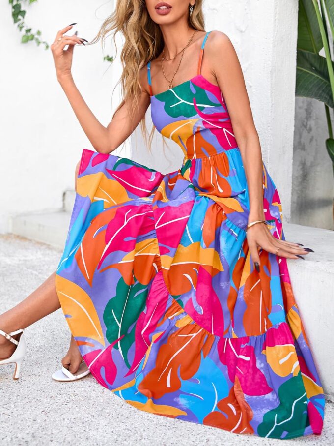 NOLLSOM Women's Summer Dress 2025 Casual Floral Boho Maxi Dresses Sleeveless Spaghetti Strap Long Beach Sun Dresses – Bild 8