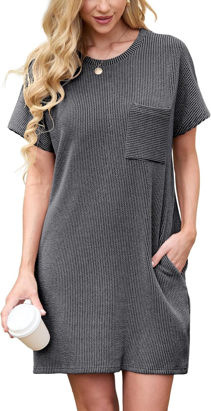 HiMONE Womens Casual Dresses Vacation Tshirt Dress Crewneck Shift Shirt Summer Petite Dress XS-2XL