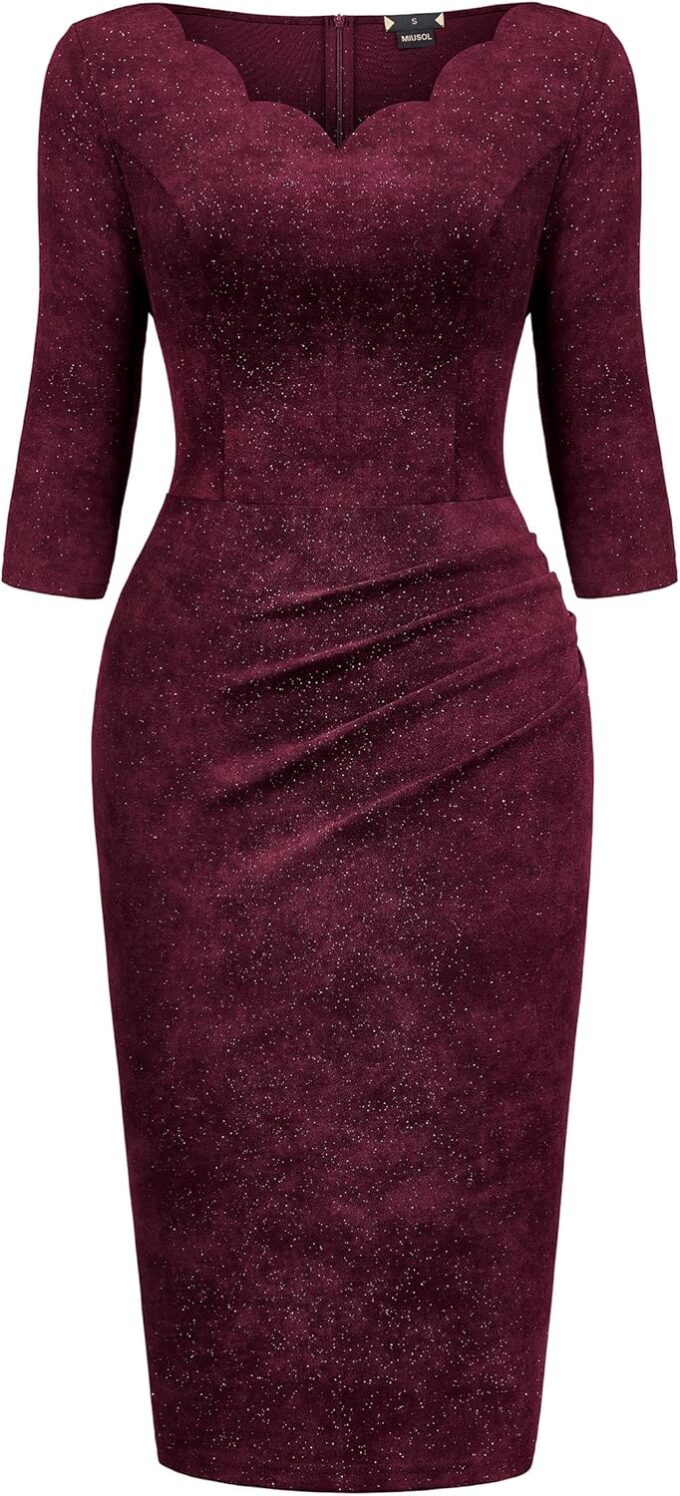 Miusol Women's Retro Ruffle Style 3/4 Sleeve Sparkly Cocktail Dress – Bild 3
